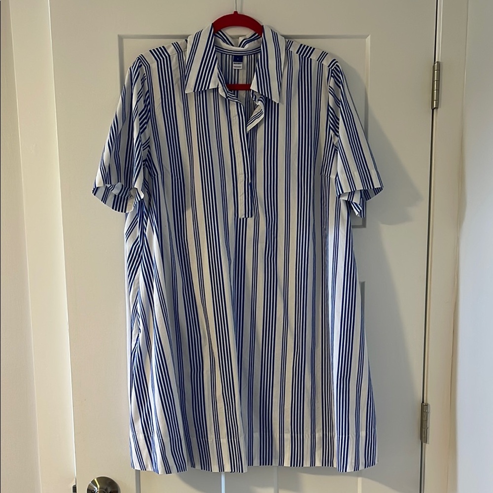 Old Navy Blue and White Striped Shirt Dress